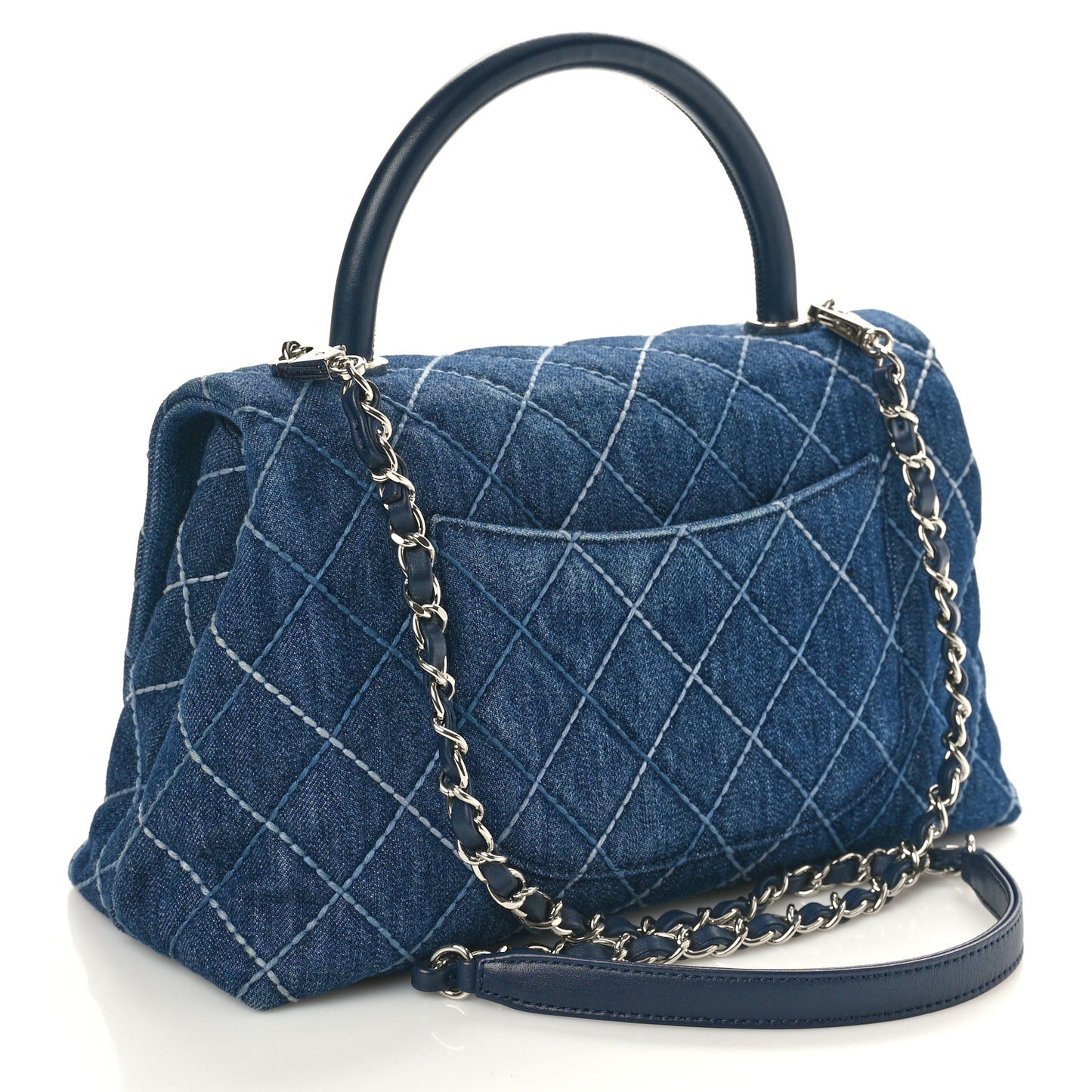 Denim Quilted Small Coco Handle Flap Blue Blue