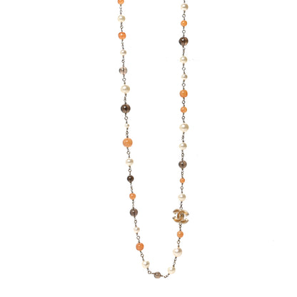 Chanel Enamel Bead Pearl CC Long Necklace Brown Gold 1 of 6