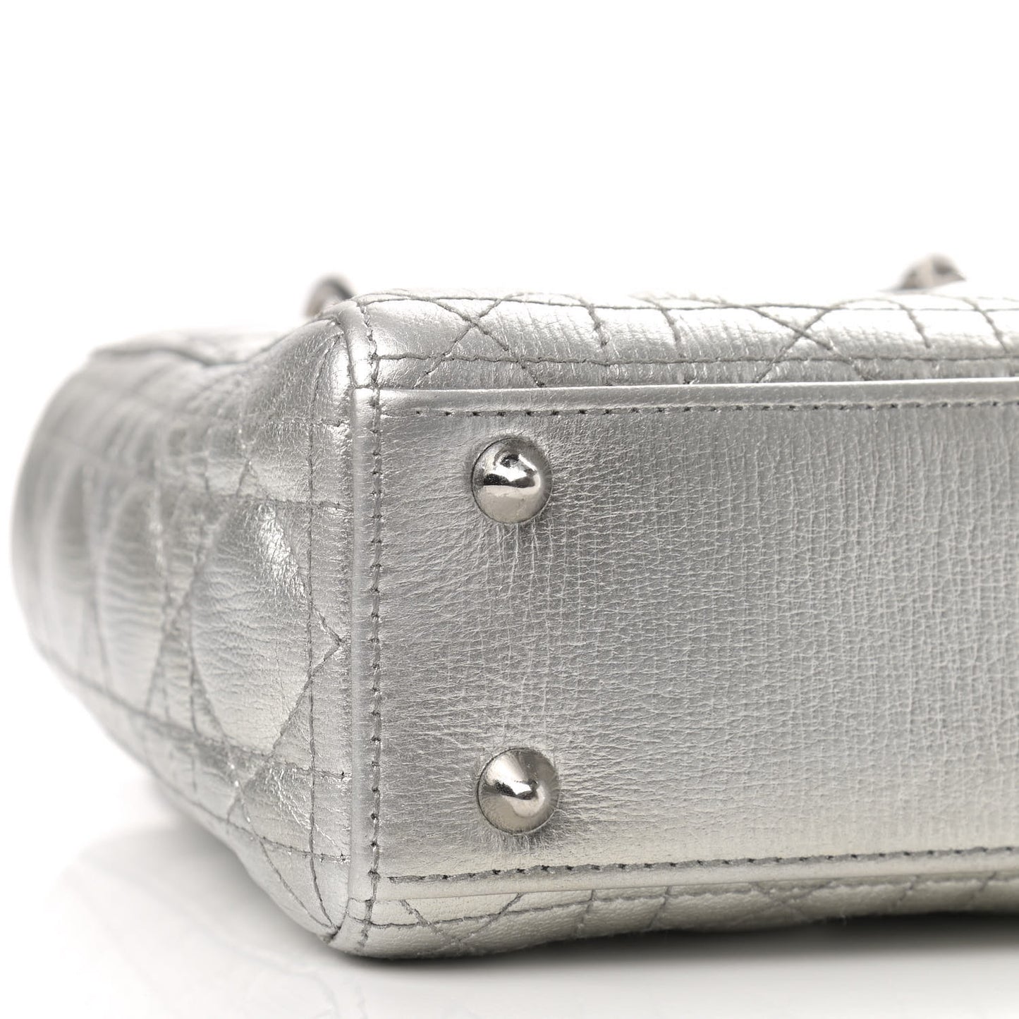 Metallic Grained Calfskin Cannage Small Lucky Badges My Lady Dior Silver