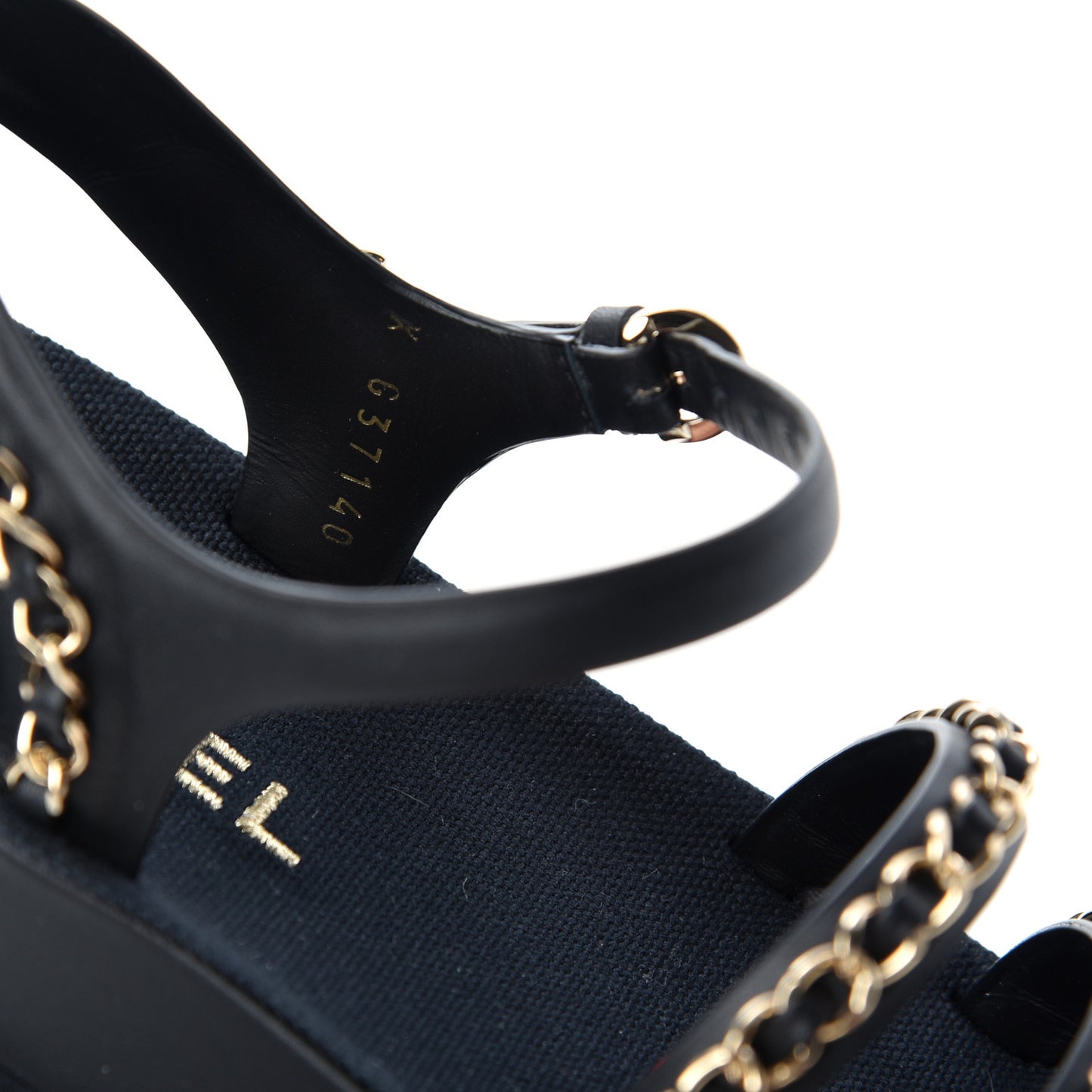 Calfskin Chain Platform Sandals 37 Navy