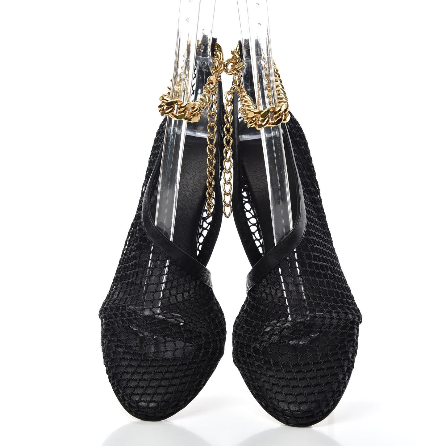 Mesh Nappa Chunky Chain Sandals 35 Black