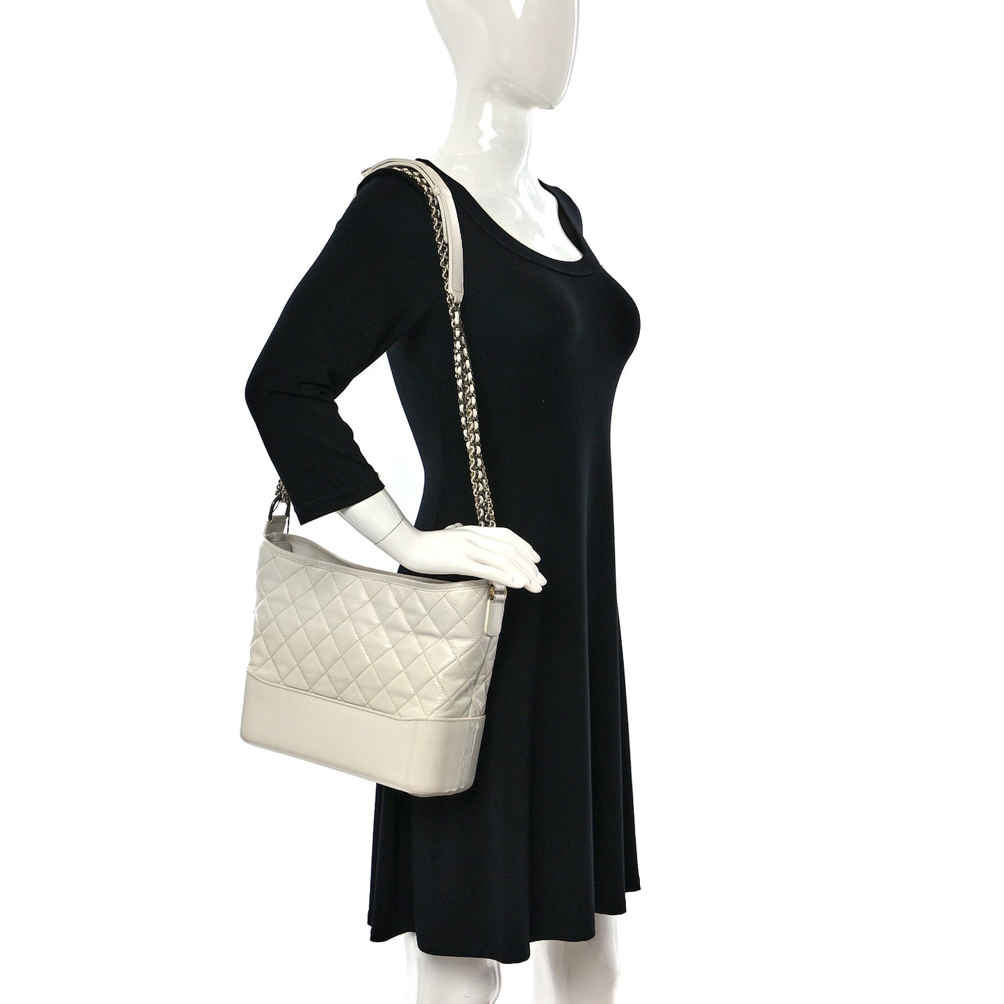 Patent Goatskin Quilted Medium Gabrielle Hobo White