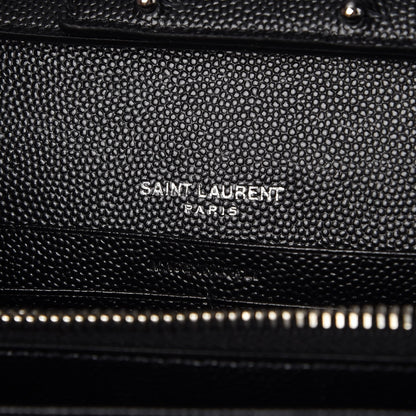 Saint Laurent Grain De Poudre Matelasse Chevron Monogram Chain Wallet Black 6 of 8