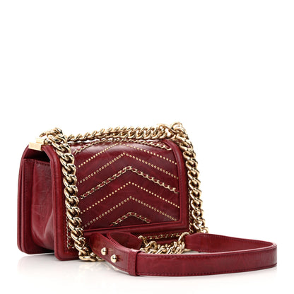 Chanel Crumpled Calfskin Chevron Small Chain Boy Flap Burgundy 3 of 13