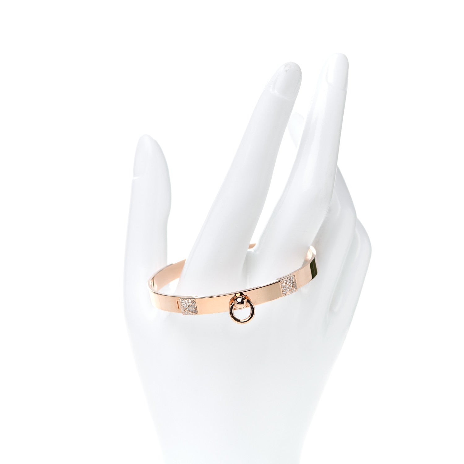 Hermes 18K Rose Gold Diamond PM Collier De Chien Bracelet SH 2 of 4