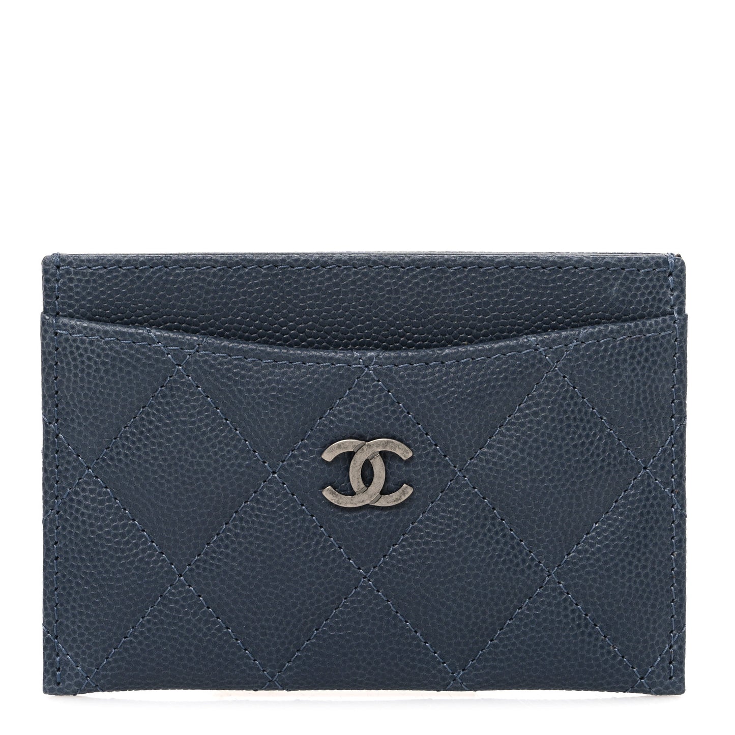 Caviar Quilted Card Holder Grey