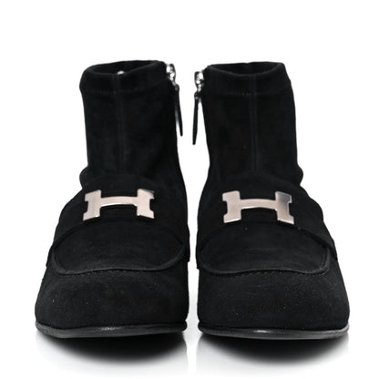Hermes Stretch Velvet Goatskin Saint Honore Ankle Boots 38.5 Black 2 of 8