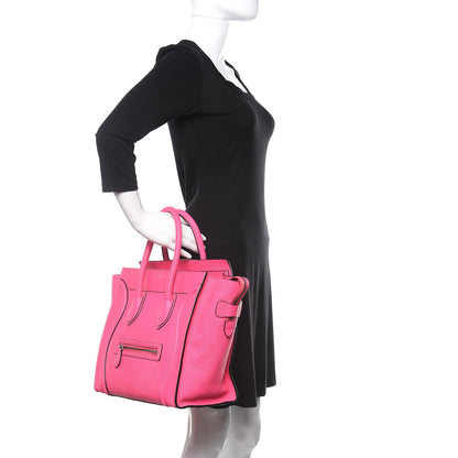 Celine Drummed Calfskin Mini Luggage Fluo Pink 2 of 16