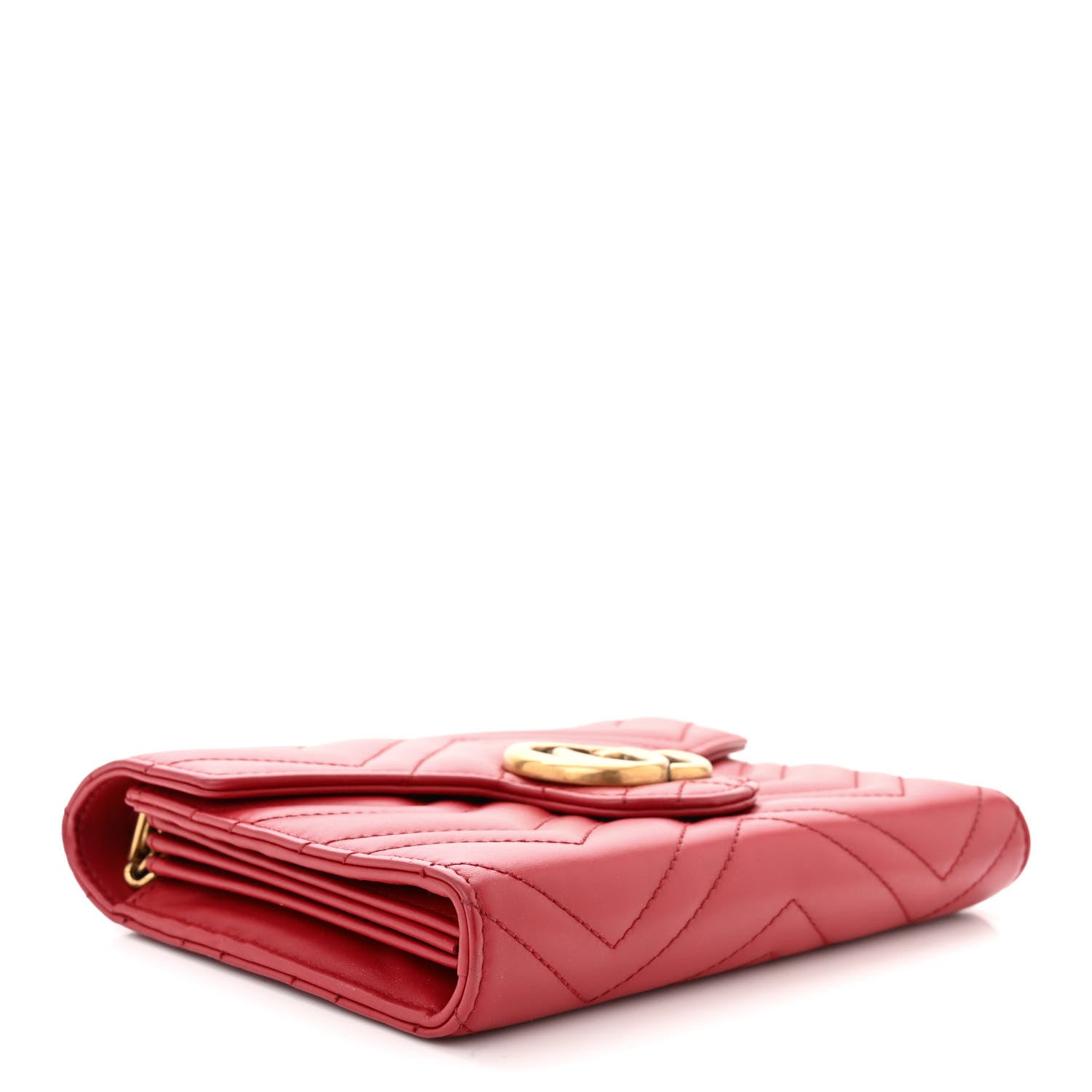 Gucci Calfskin Matelasse GG Marmont Chain Wallet Hibiscus Red 4 of 12