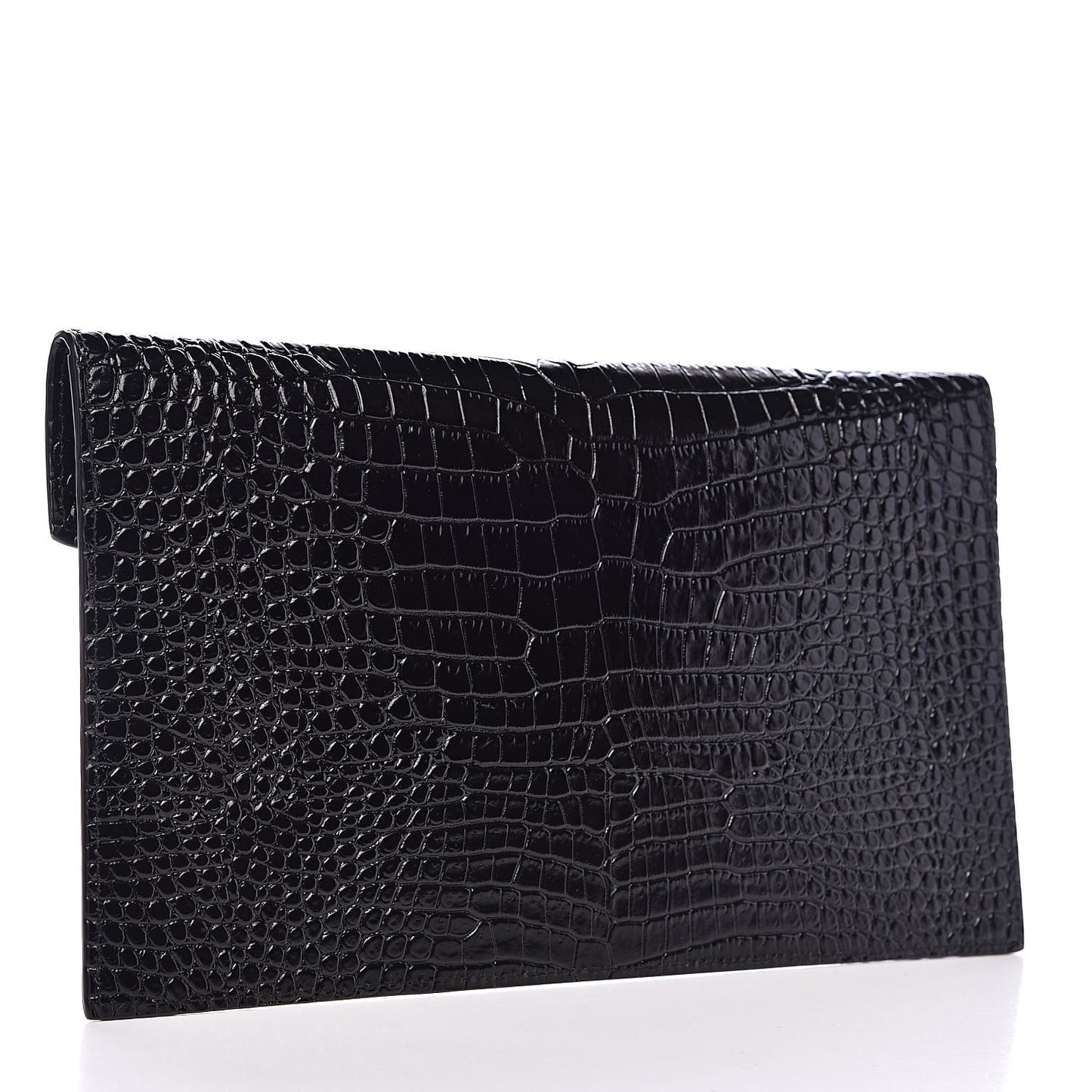 Calfskin Crocodile Embossed Uptown Monogram Clutch Black