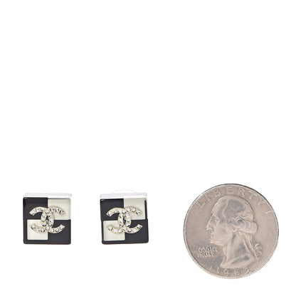 Chanel Resin Crystal CC Earrings Black White Gold 2 of 6