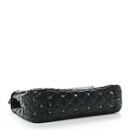 Valentino Garavani Craquele Nappa Medium Rockstud Spike Shoulder Bag Black 4 of 8