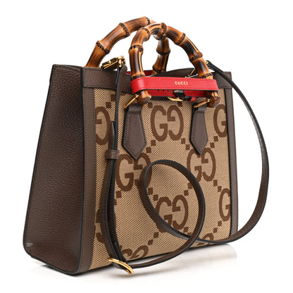 Gucci Monogram Jumbo GG Textured Dollar Calfskin Small Diana Tote Bag Camel Ebony New Acero Pomegranate Red 4 of 17