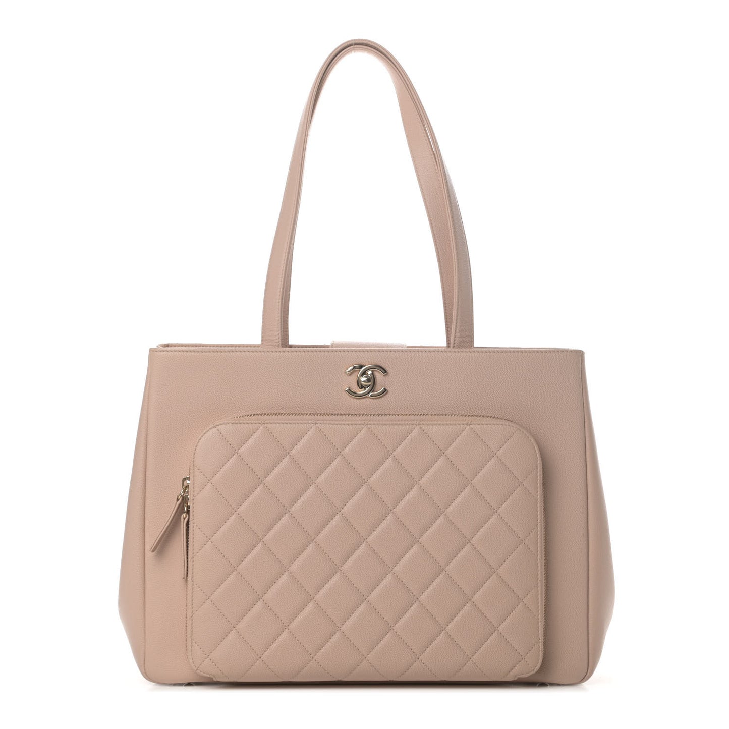 Caviar Quilted Large Business Affinity Shopping Bag Beige