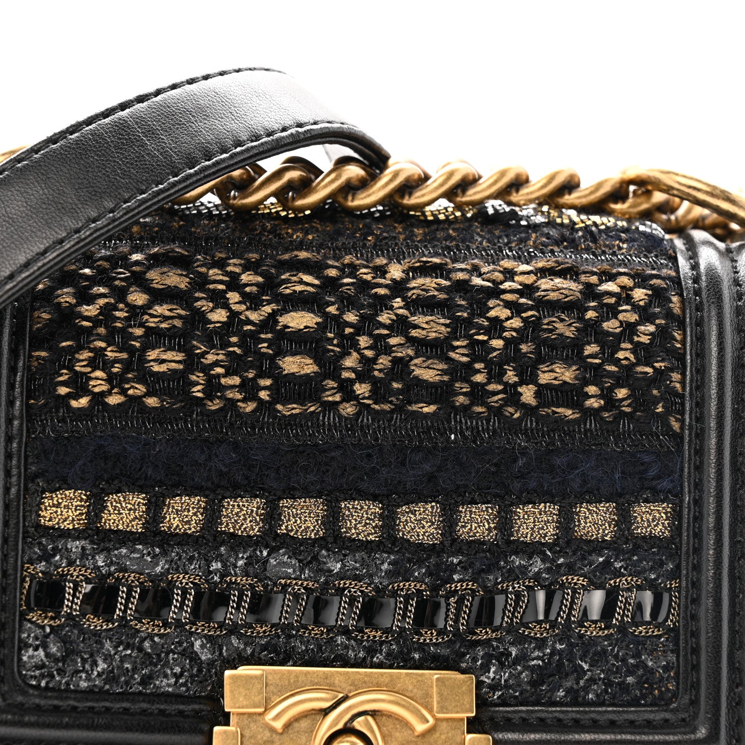 Chanel Lambskin Metallic Tweed Embroidered Mini Boy Flap Black Gold Multicolor 8 of 15