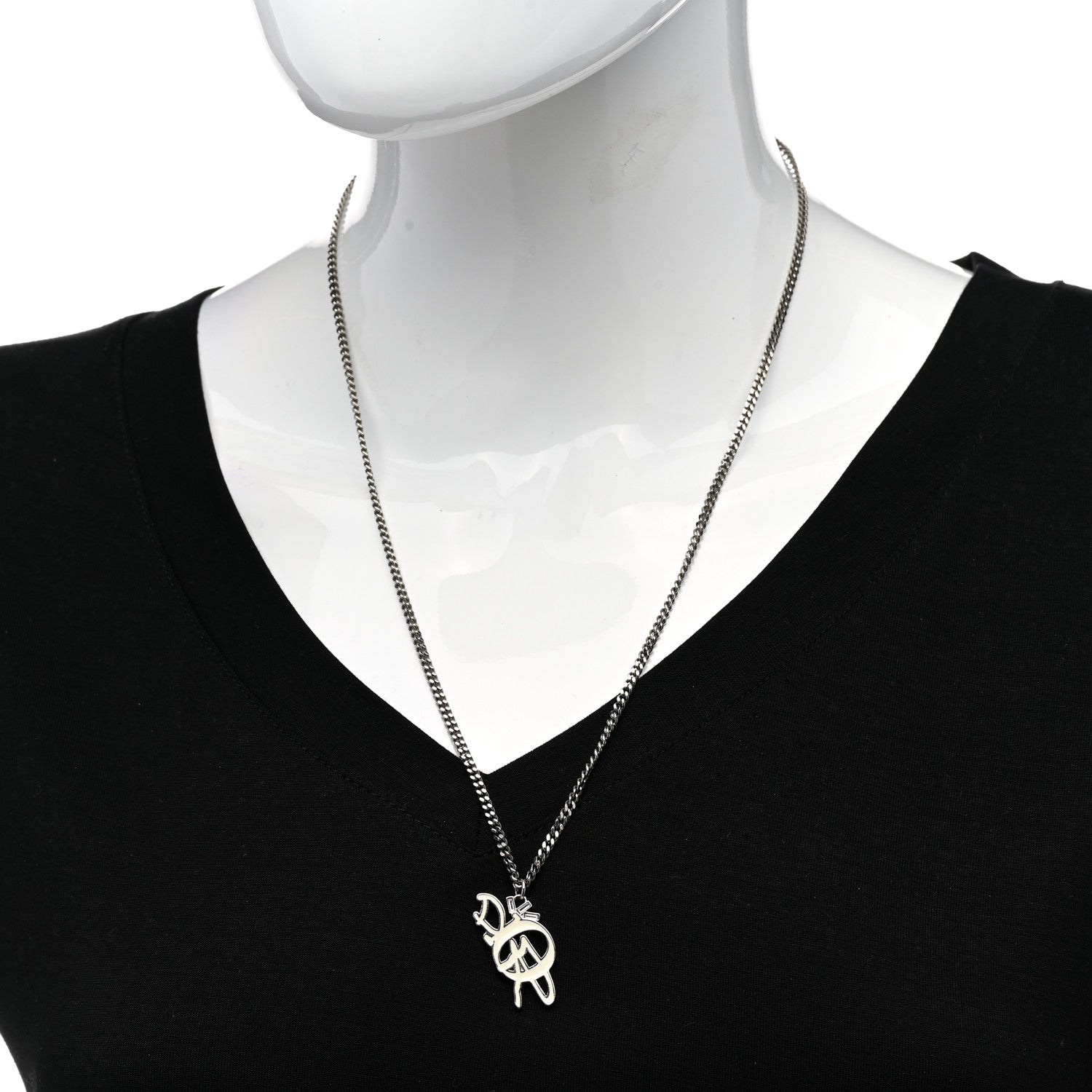 Christian Dior X Cactus Jack Crystal Resin Logo Pendant Necklace White Silver 2 of 7