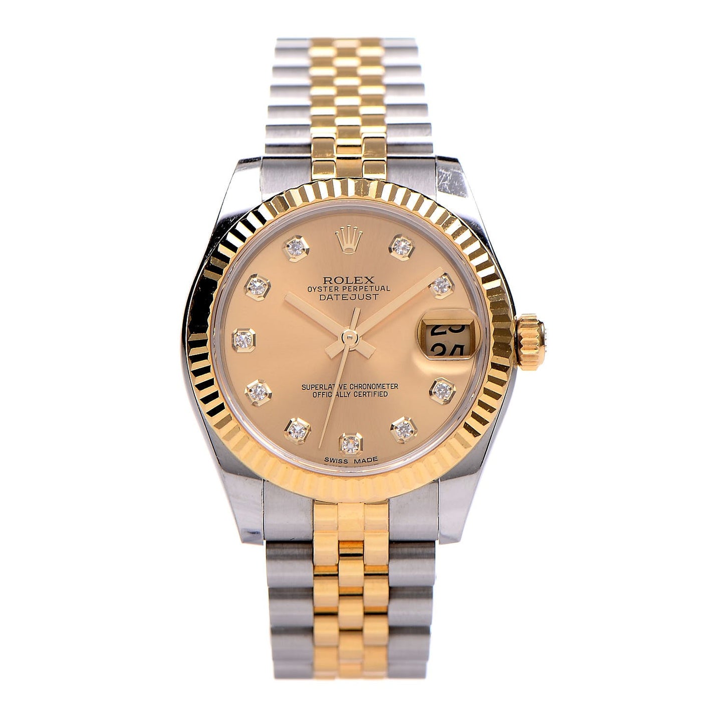 Stainless Steel 18K Yellow Gold Diamond 31mm Oyster Perpetual Datejust Watch Champagne 178273