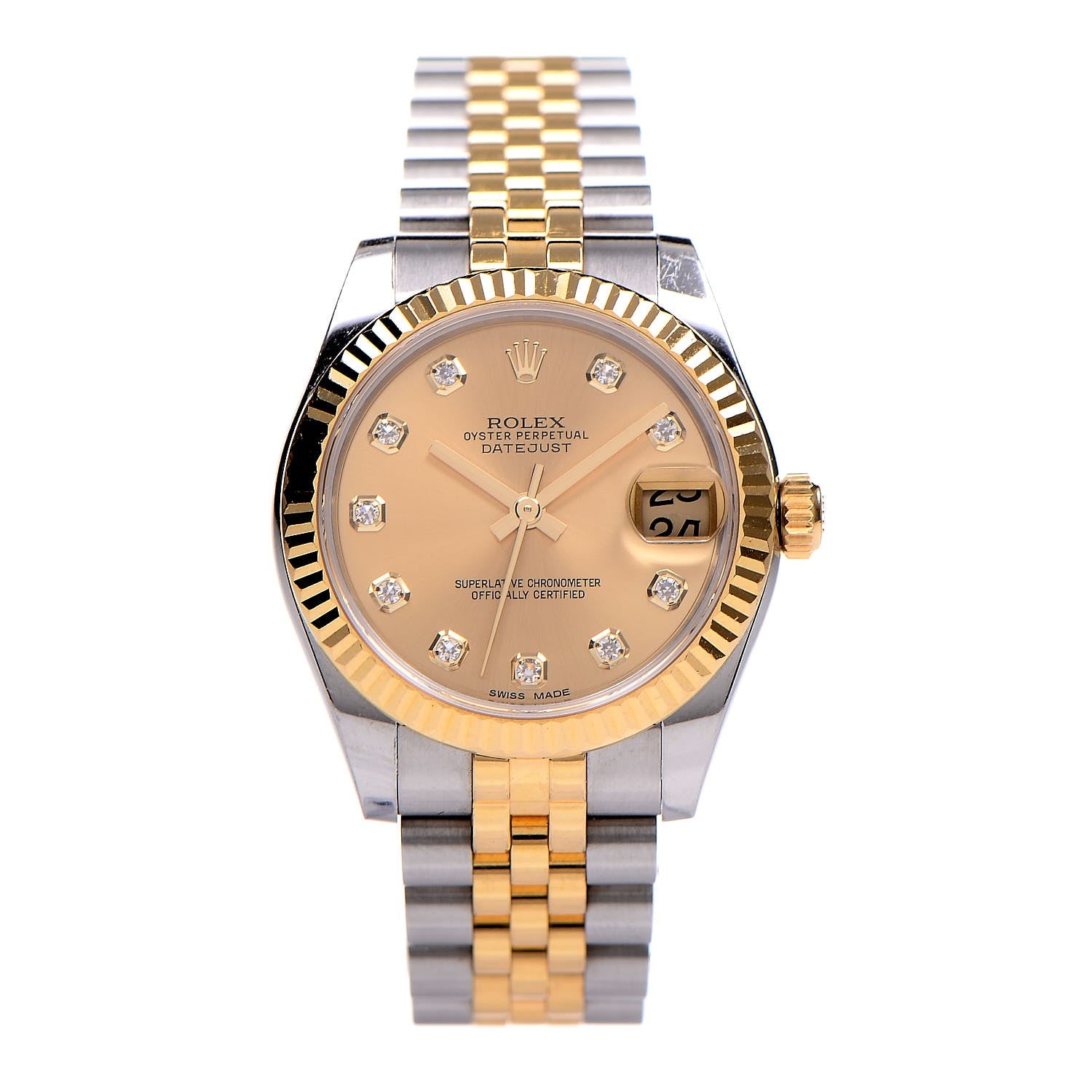Rolex Stainless Steel 18K Yellow Gold Diamond 31mm Oyster Perpetual Datejust Watch Champagne 178273 1 of 10