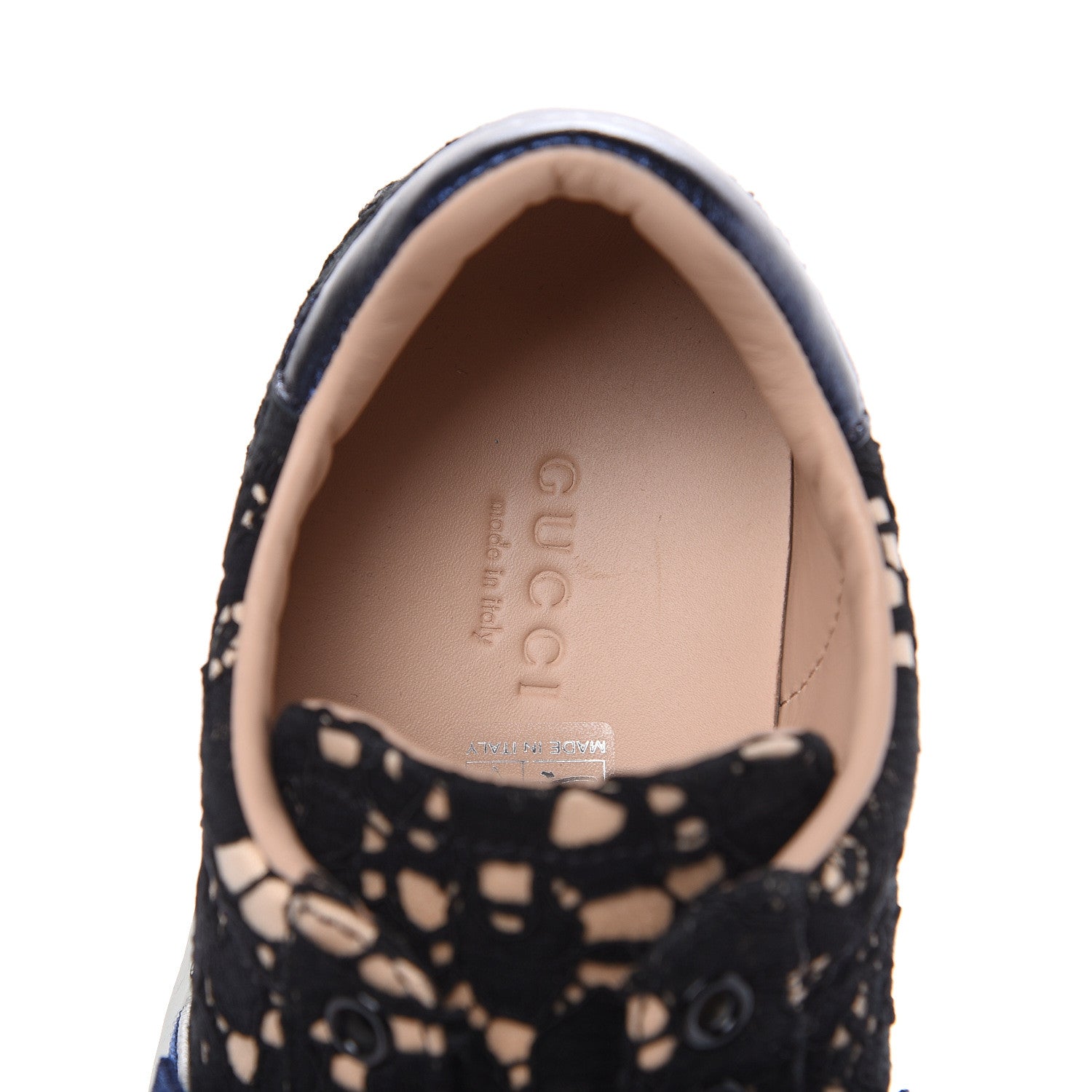 Gucci Lace Crystal Sylvie Web Flower Leaf Womens Ace Sneakers 34.5 Black Tan Beige 8 of 10