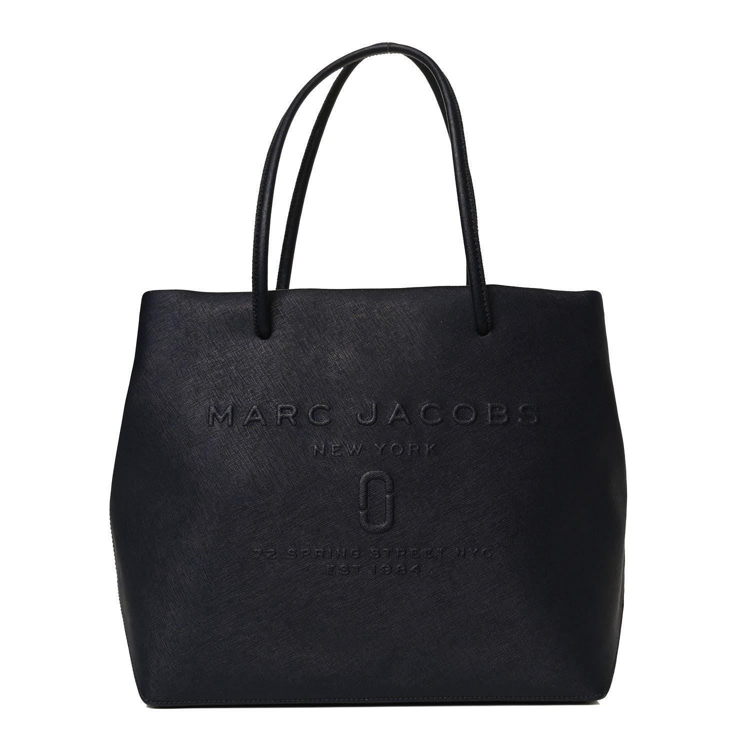 Marc Jacobs Calfskin Embossed Logo East West Shopper Tote Navy 1 of 12