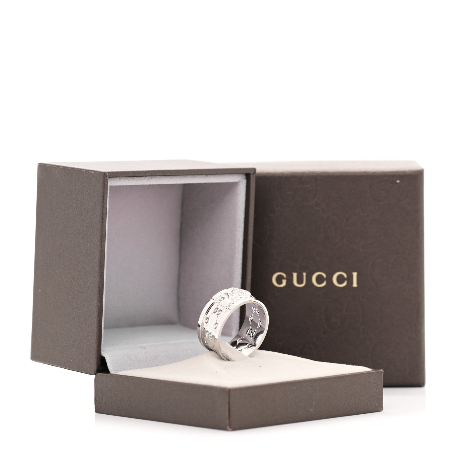 Gucci 18K White Gold Diamond 10.5mm Icon Twirl Band Ring 63 10.25 5 of 5
