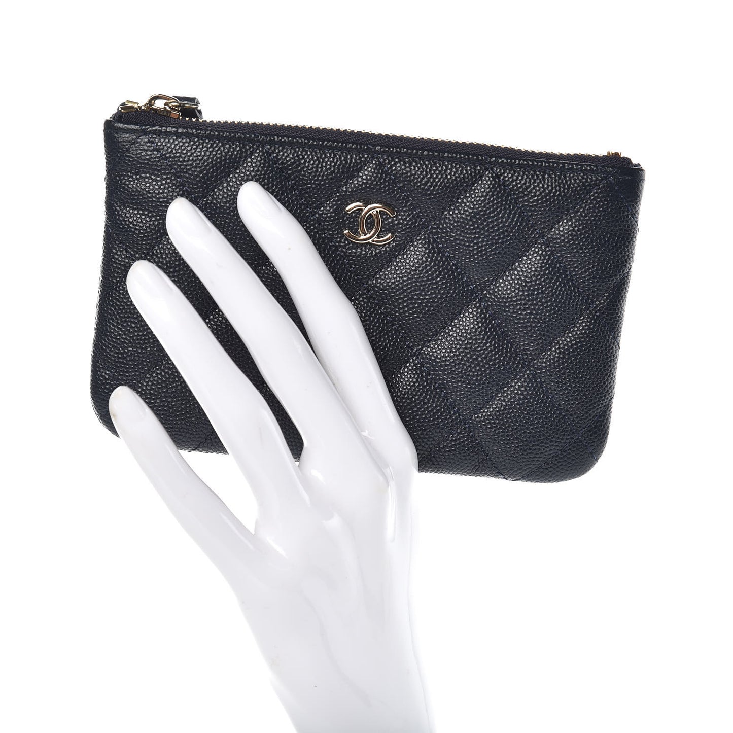 Metallic Caviar Quilted Small Cosmetic Case Dark Blue