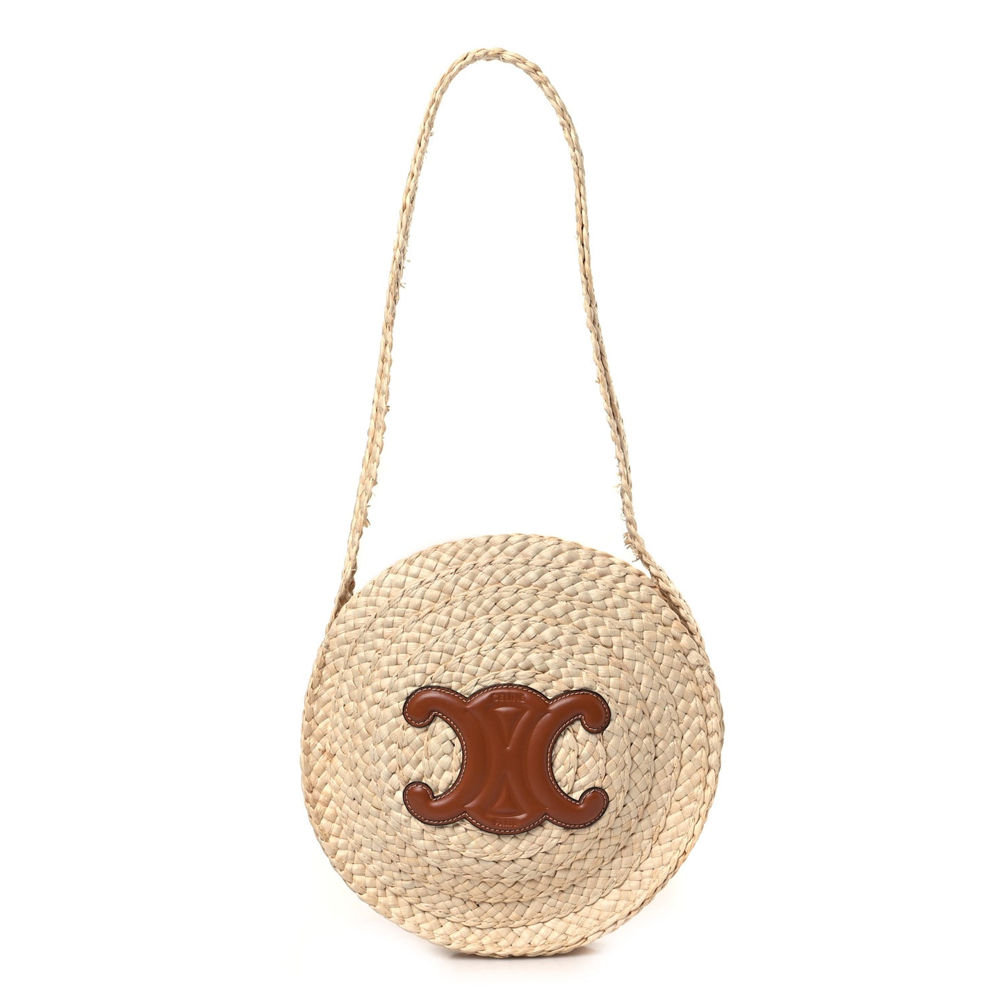 Raffia Calfskin Small Round Bag Natural Tan