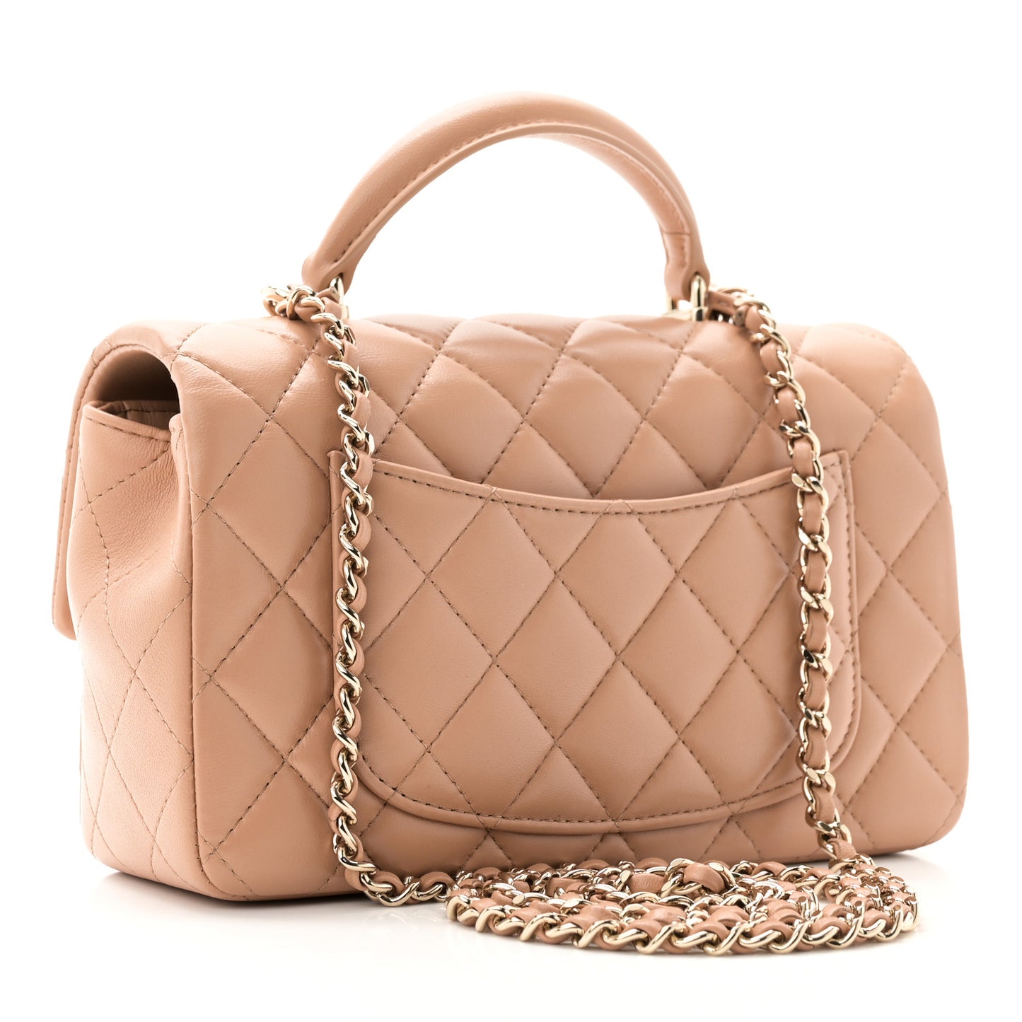 Lambskin Quilted Mini Top Handle Rectangular Flap Beige