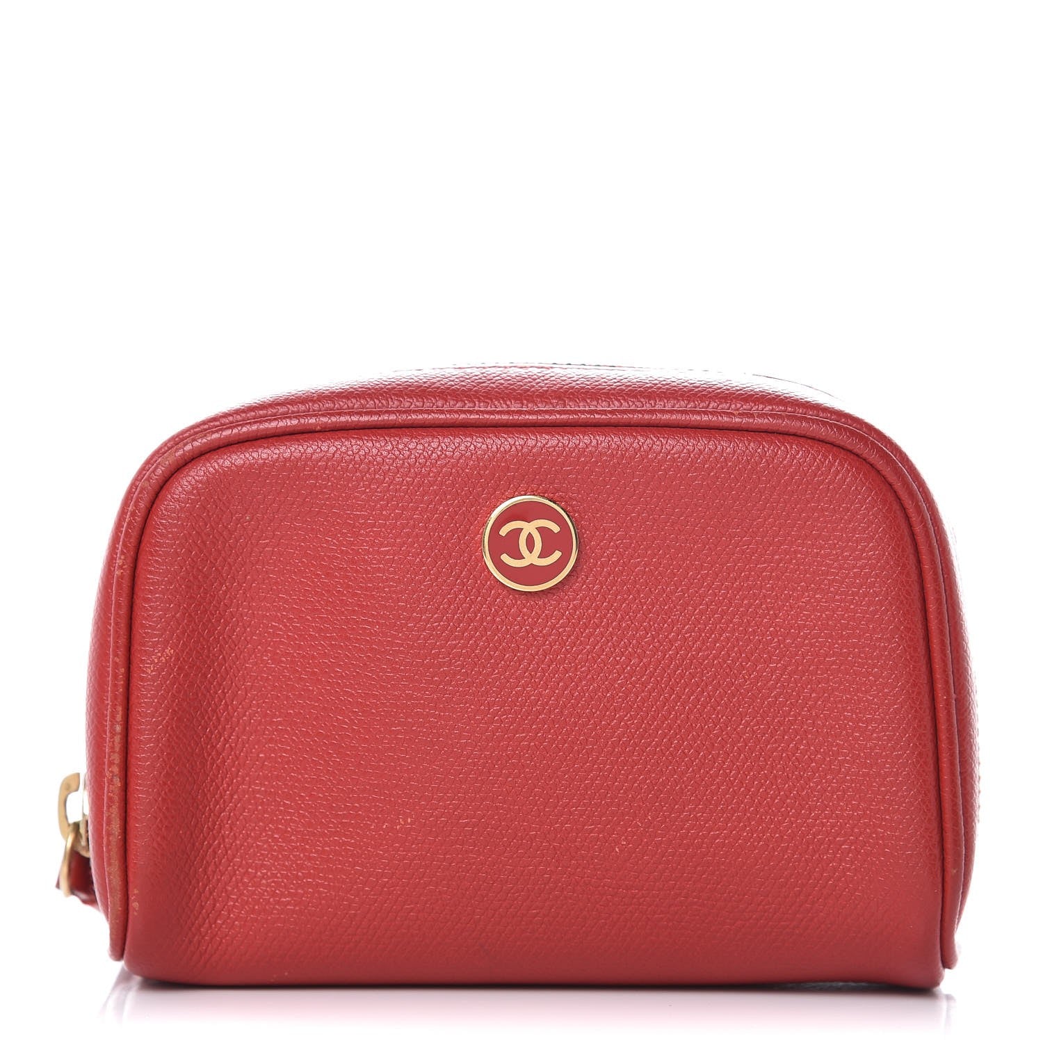 Chanel Grained Calfskin CC Button Small Pouch Cosmetic Case Red 1 of 9