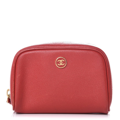 Chanel Grained Calfskin CC Button Small Pouch Cosmetic Case Red 1 of 9