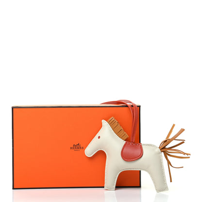 Hermes Milo Lambskin Grigri Rodeo Horse Bag Charm MM Craie Sesame Cornaline 5 of 5
