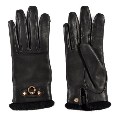 Hermes Lambskin Mink Gloves 6.5 Black 2 of 8