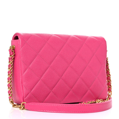 Chanel Shiny Caviar Quilted Small Chain Melody Flap Dark Pink 3 of 10