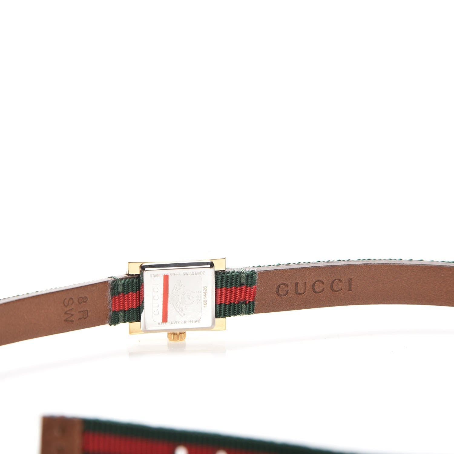 Gucci Stainless Steel Nylon 14mm Web G-Frame Square Double Wrap Quartz Watch Green 6 of 8