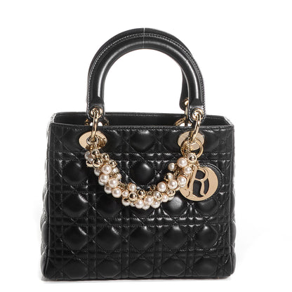 Christian Dior Lambskin Cannage Medium Pearl Lady Dior Black 1 of 7