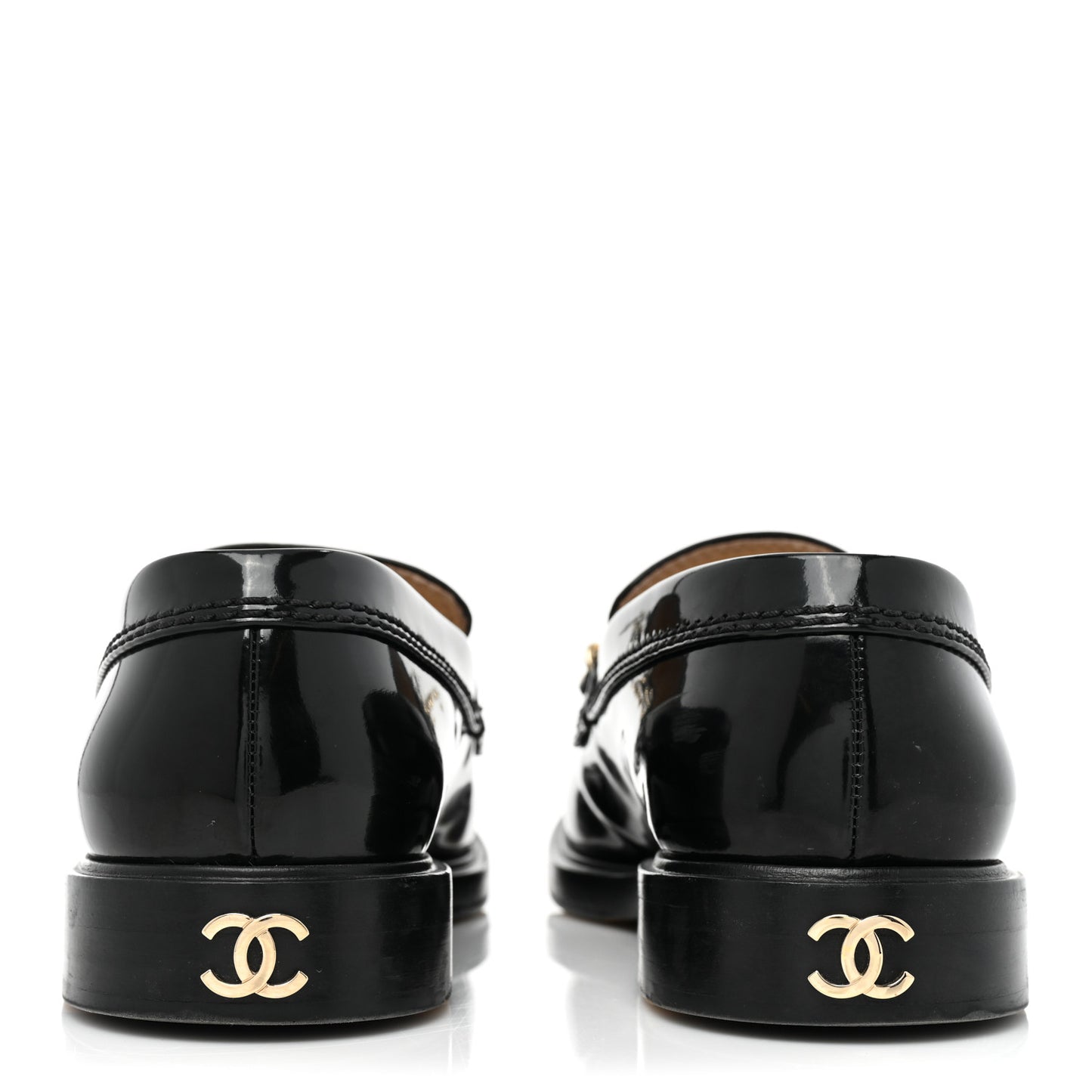 Shiny Calfskin Logo Loafers 38 Black