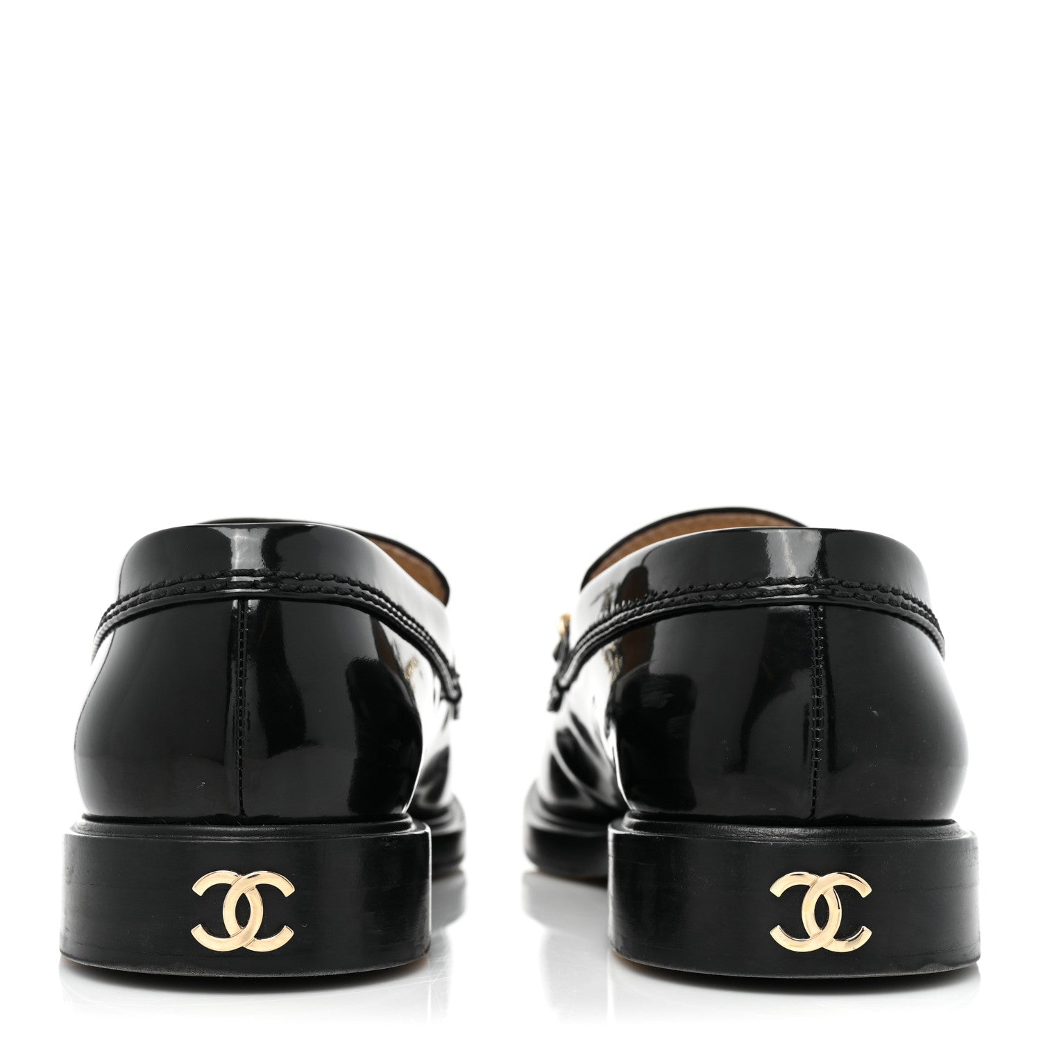 Chanel Shiny Calfskin Logo Loafers 38 Black 4 of 12