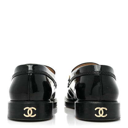 Chanel Shiny Calfskin Logo Loafers 38 Black 4 of 12