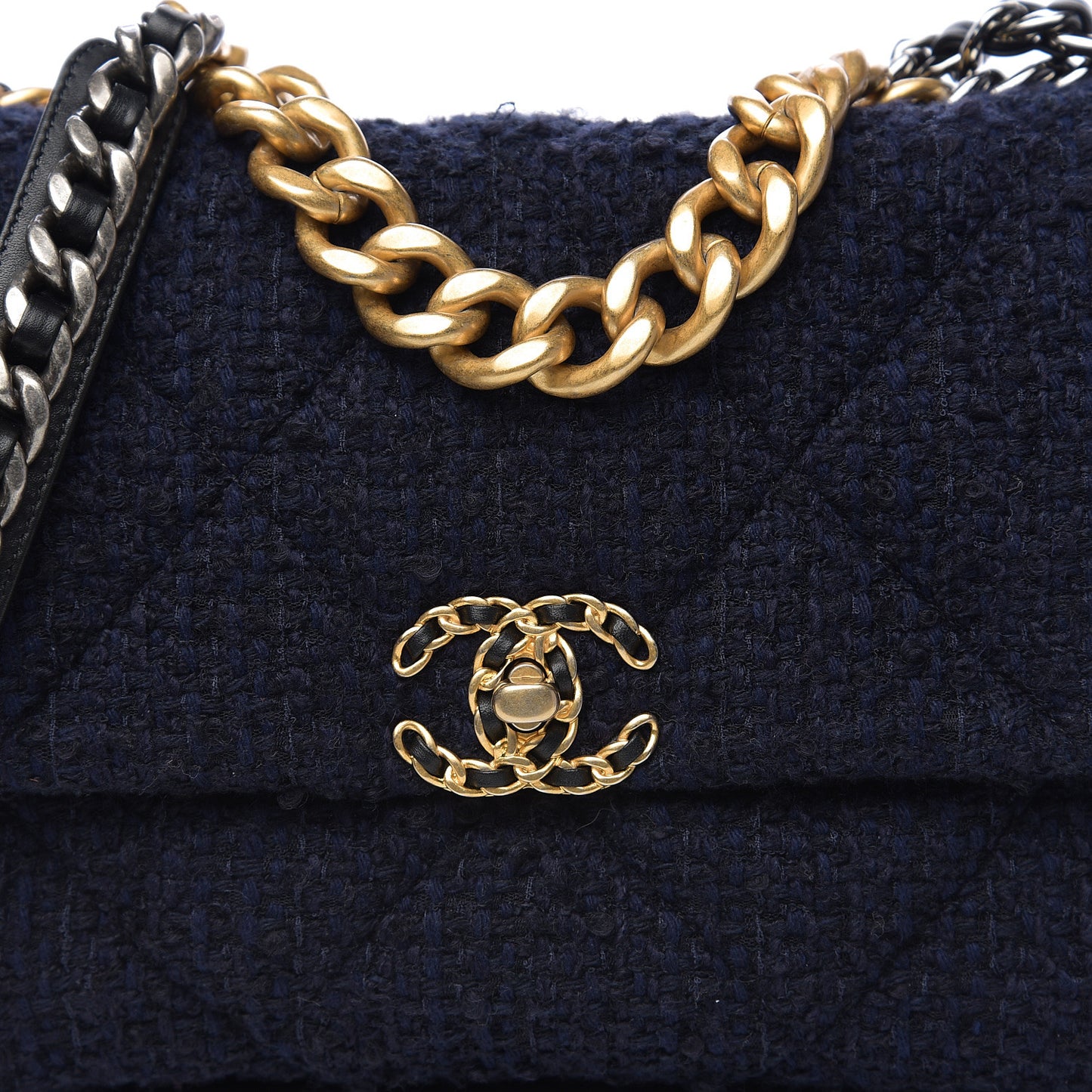 Tweed Quilted Large 19 Flap Navy Blue