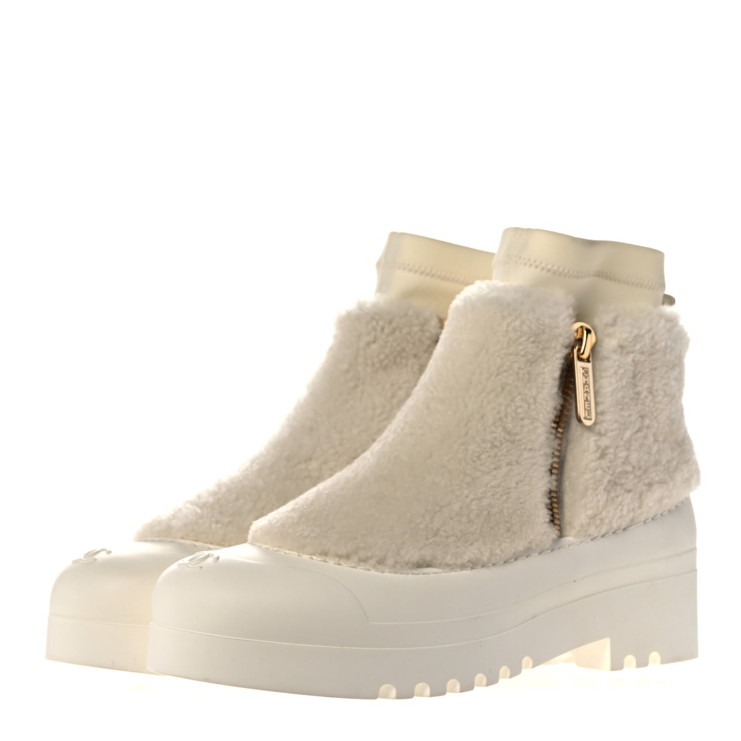 Shearling Rubber Zip Short Boots 38 White