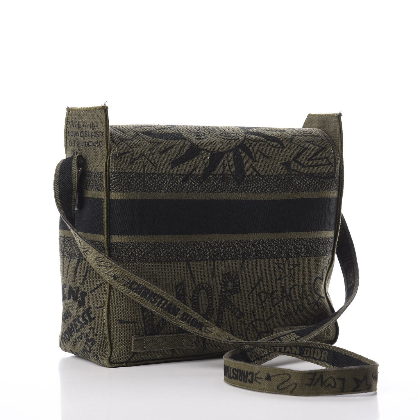Canvas Embroidered Graffiti Diorcamp Messenger Green Black