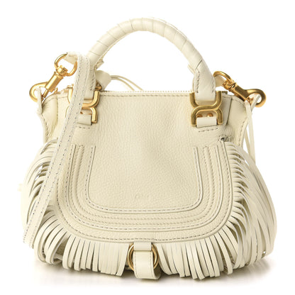 Chloe Shiny Small Grain Calfskin Mini Marcie Multi Fringe Satchel Natural White 1 of 11