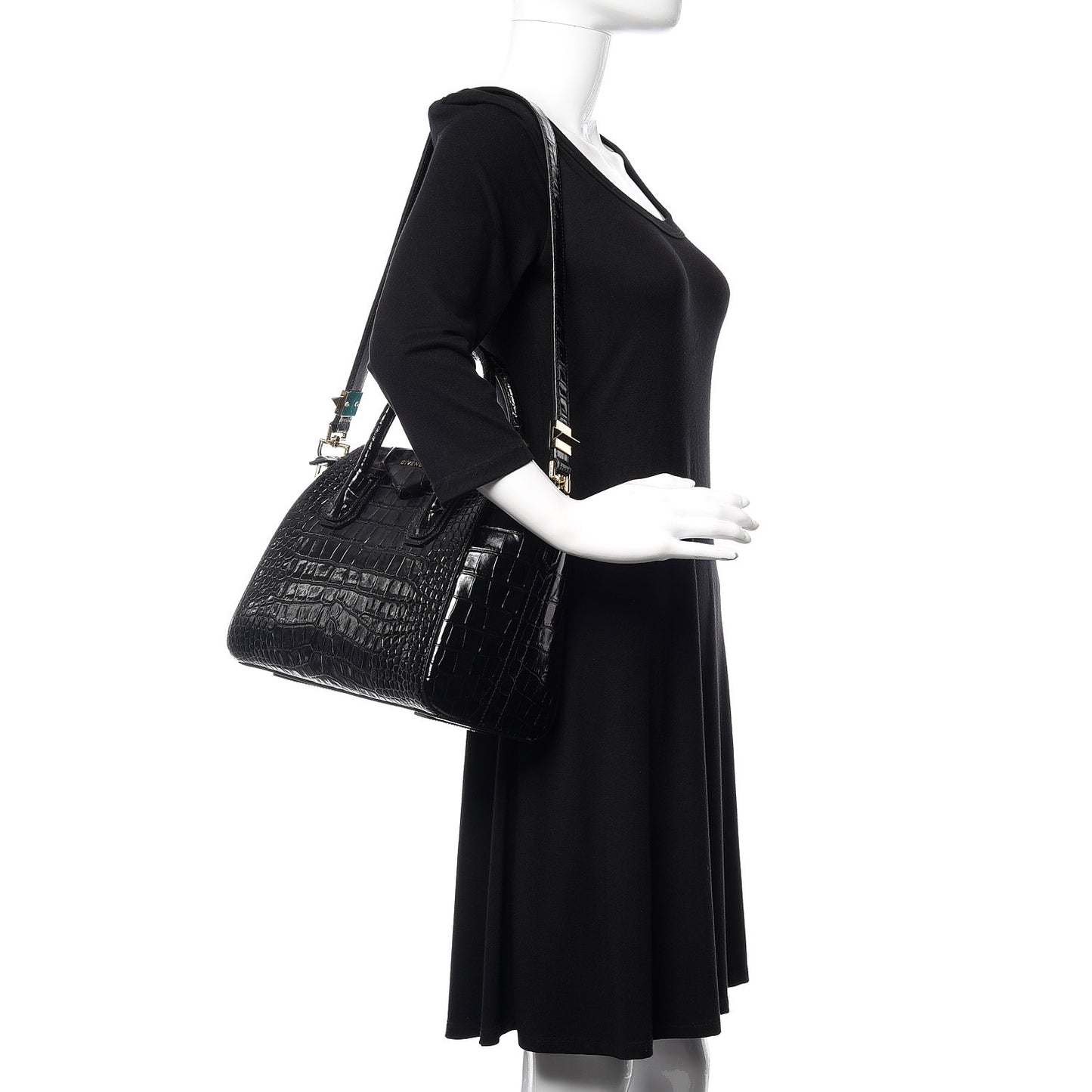 Calfskin Crocodile Embossed Small Antigona Black