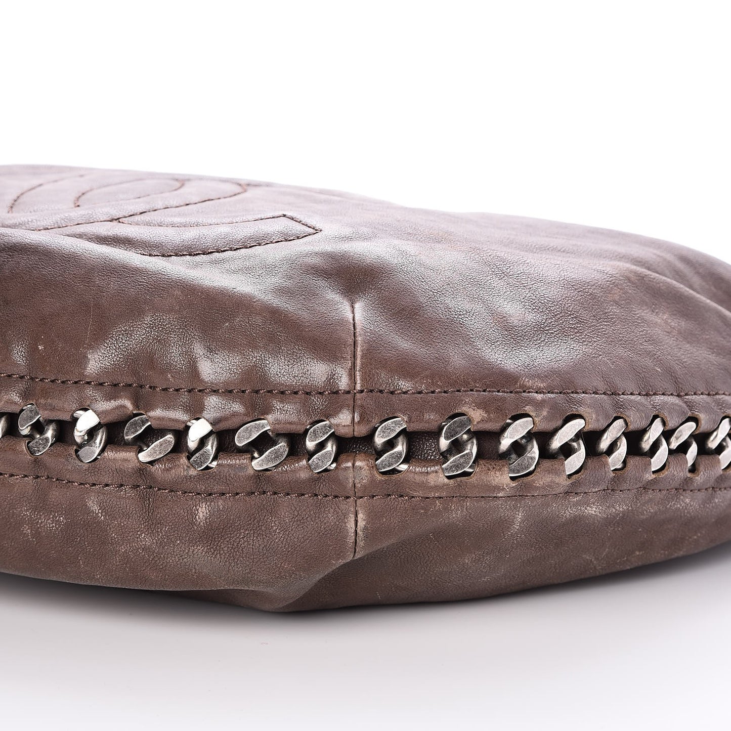 Calfskin Modern Chain Hobo Brown