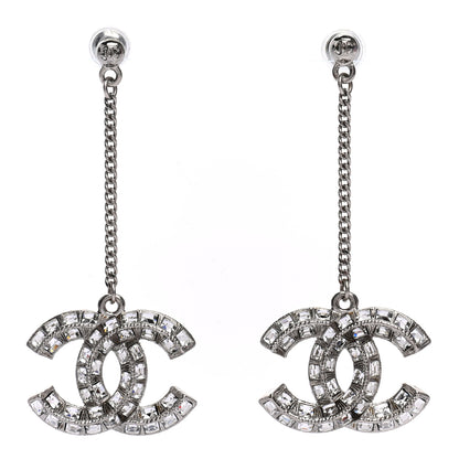 Chanel Baguette Crystal CC Drop Earrings Silver 1 of 4