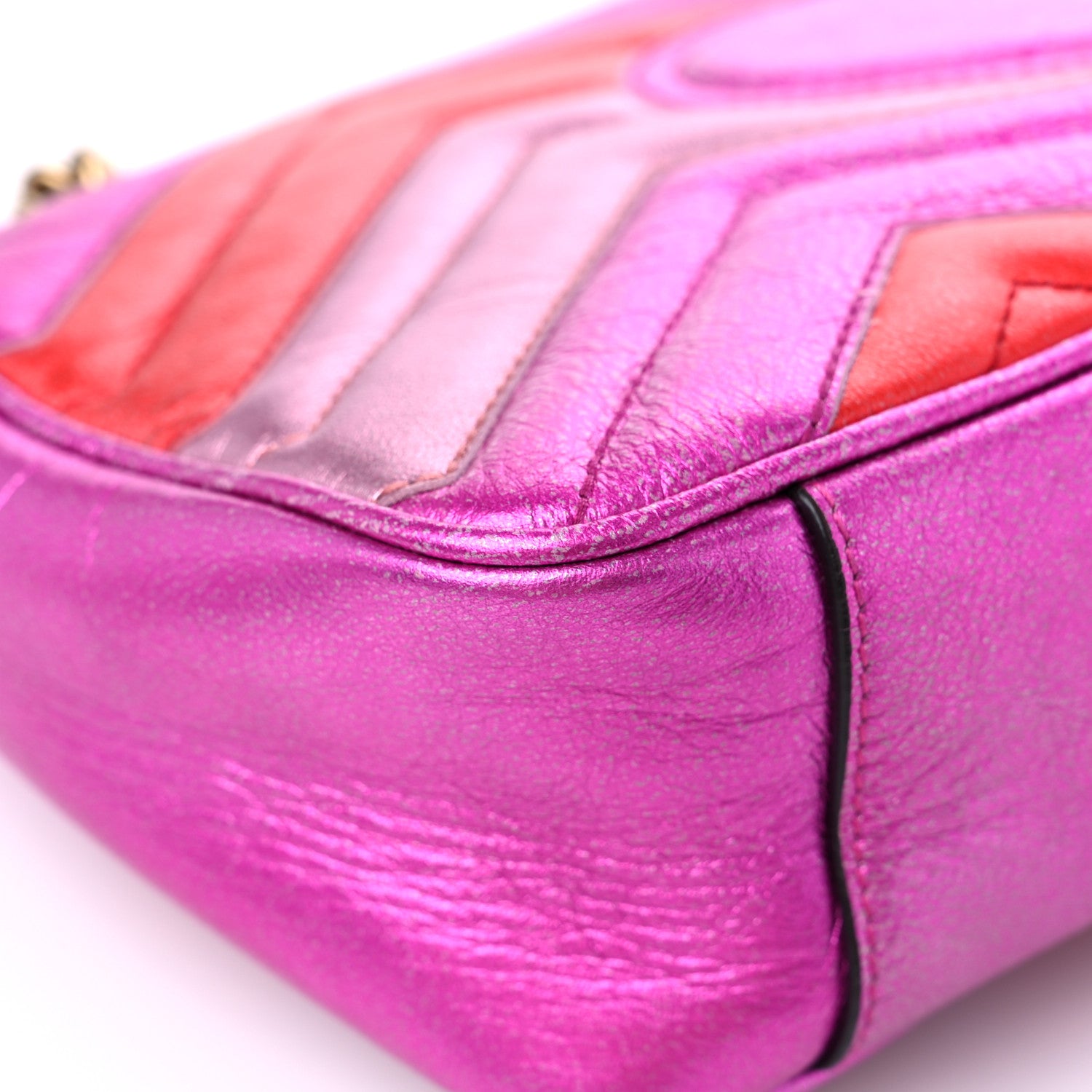 Gucci Metallic Calfskin Matelasse Small GG Marmont Shoulder Bag Fuchsia 9 of 12