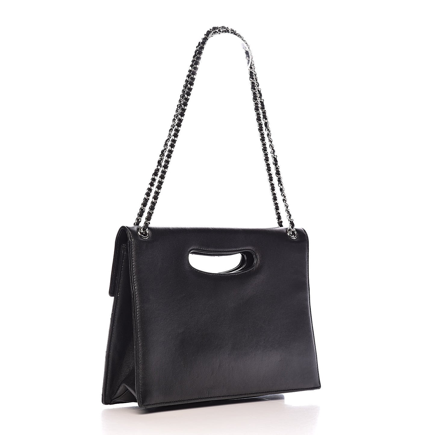 Lambskin Top Handle Logo Flap Black