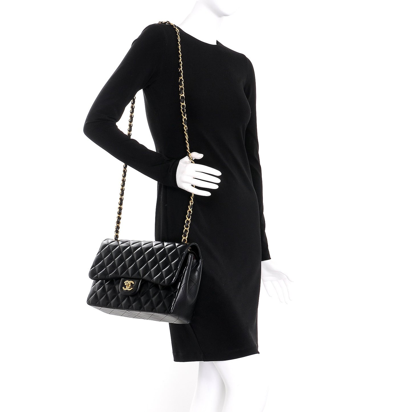 Lambskin Quilted Jumbo Double Flap Black