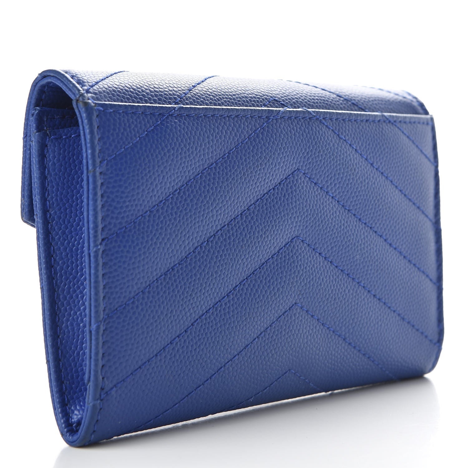 Saint Laurent Grain De Poudre Matelasse Chevron Small Monogram Envelope Wallet Royal Blue 3 of 8