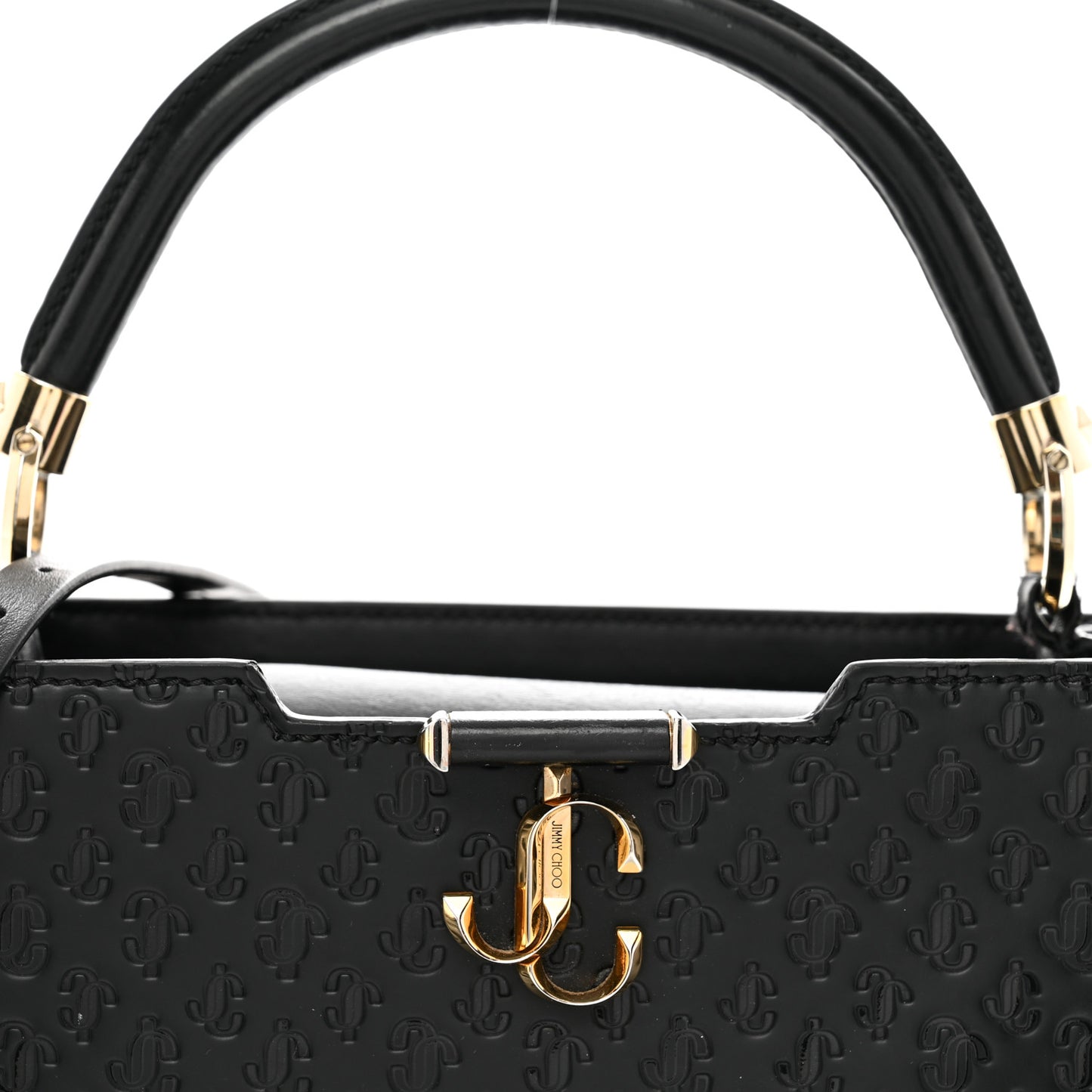 Calfskin Logo Embossed Varenne Top Handle Bag Black